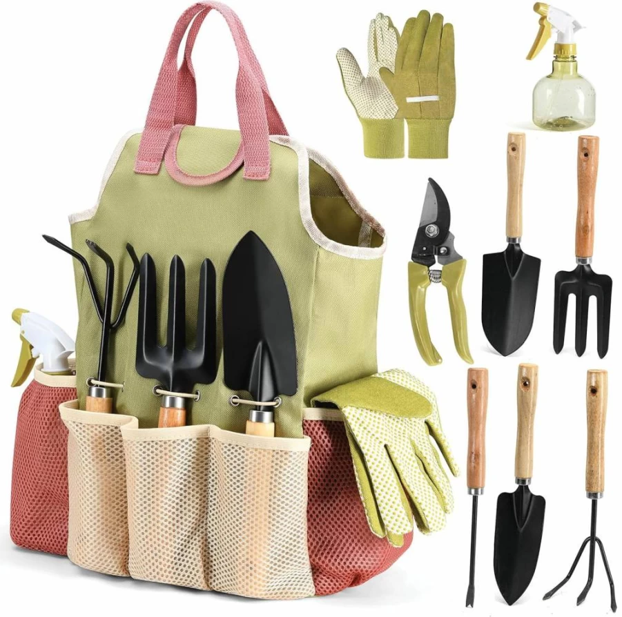 Play22 10-Piece Heavy Duty Gardening Tools Set with Fashion Handbag - Durable Garden Supplies Kit for Women, Ideal Outdoor Gift