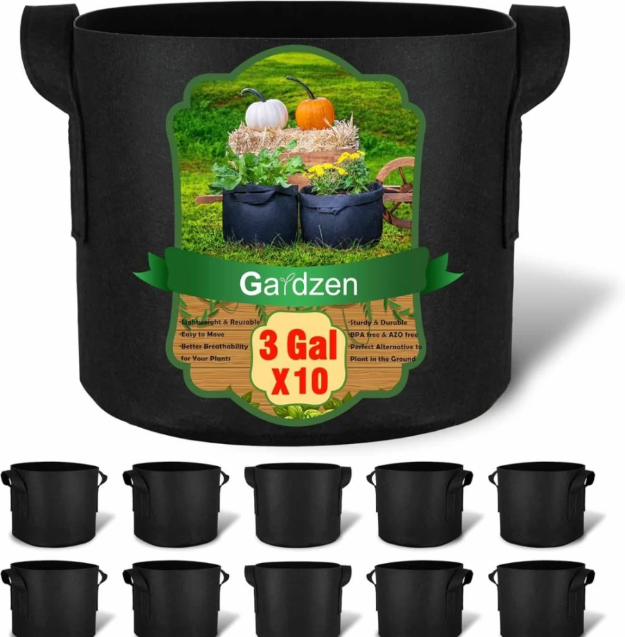 Gardzen 10-Pack 10 Gallon Thickened Fabric Grow Bags with Handles, Heavy Duty Aeration Cloth Pots for Plants, Vegetables, and Gardening