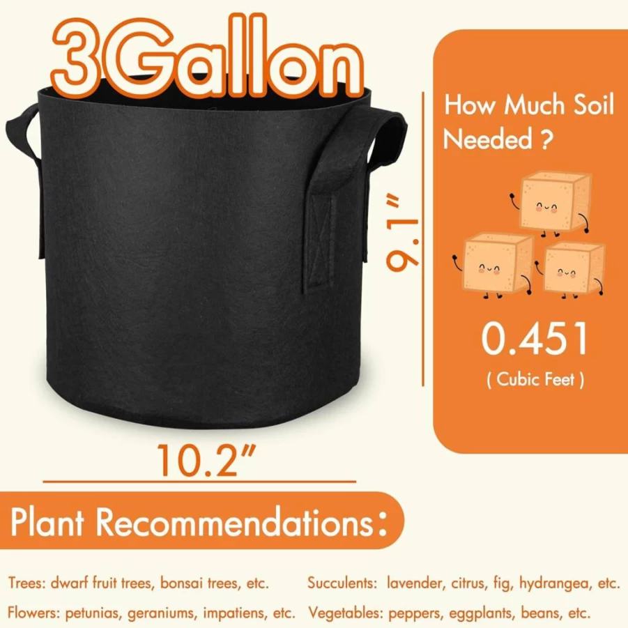 Gardzen 10-Pack 10 Gallon Thickened Fabric Grow Bags with Handles, Heavy Duty Aeration Cloth Pots for Plants, Vegetables, and Gardening