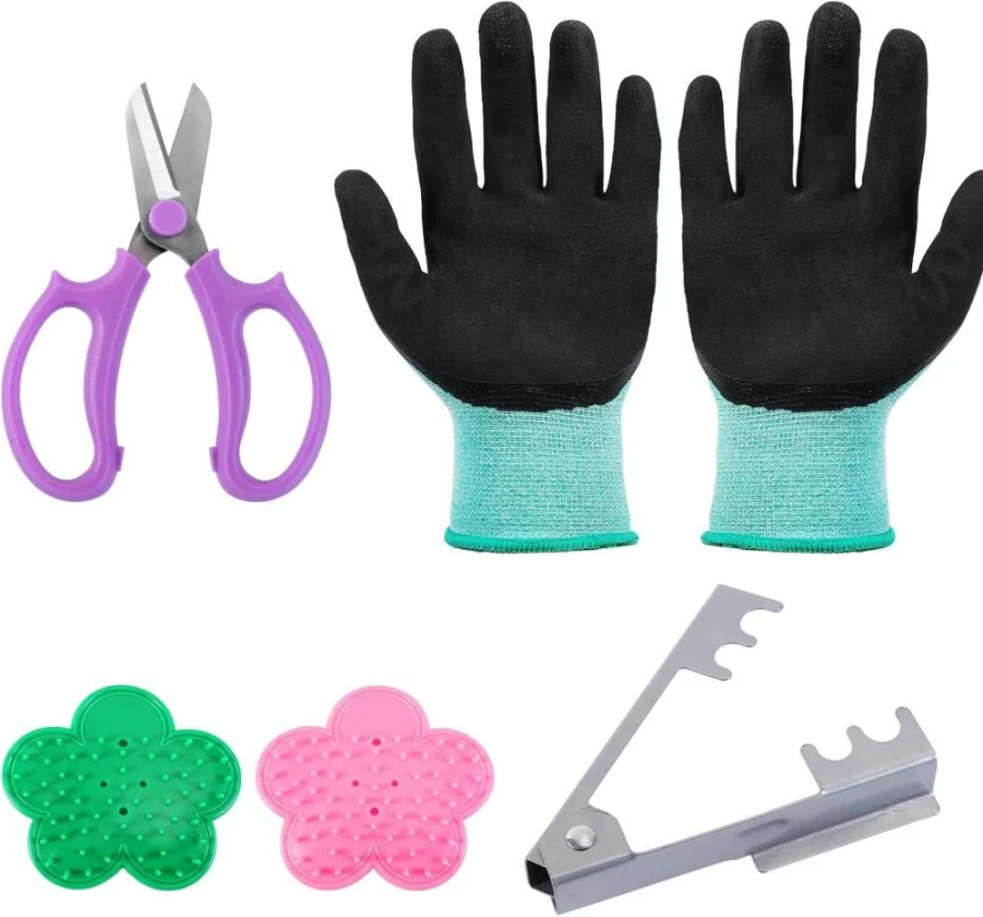 LuFOX 5-Piece Gardening Tool Set - Rose Thorn Stripper, Leaf Stripping Tool, Garden Gloves, and Pruning Shears for Flower Arrangement & Plant Care