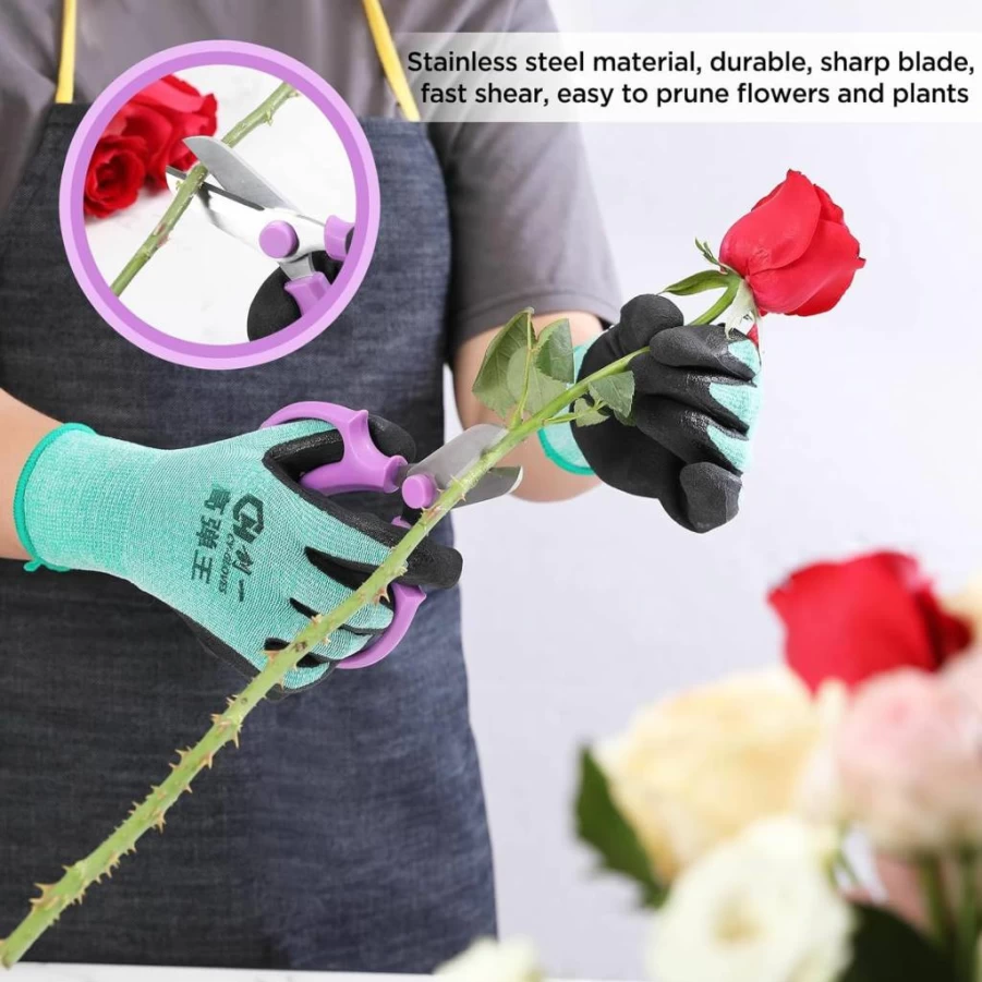 LuFOX 5-Piece Gardening Tool Set - Rose Thorn Stripper, Leaf Stripping Tool, Garden Gloves, and Pruning Shears for Flower Arrangement & Plant Care