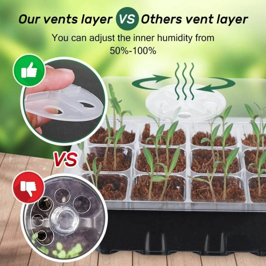 Bonviee 5-Pack Seed Starter Kit with Humidity Dome - 12-Cell Trays, Adjustable Greenhouse Propagator for Indoor Seed Germination & Plant Growing (Green)
