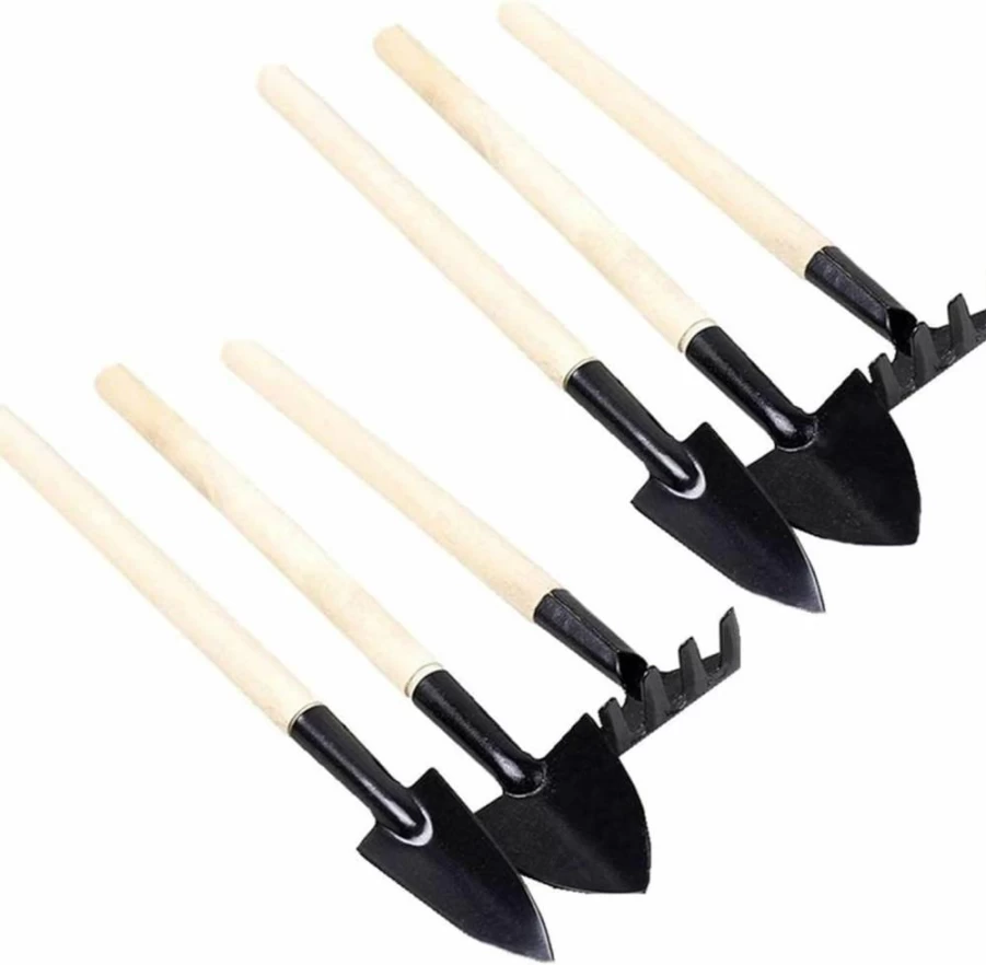 Eshylala 6-Piece Mini Garden Tools Set with Wooden Handles for Planting, Weeding, and Transplanting Flowers, Vegetables, and Seedlings