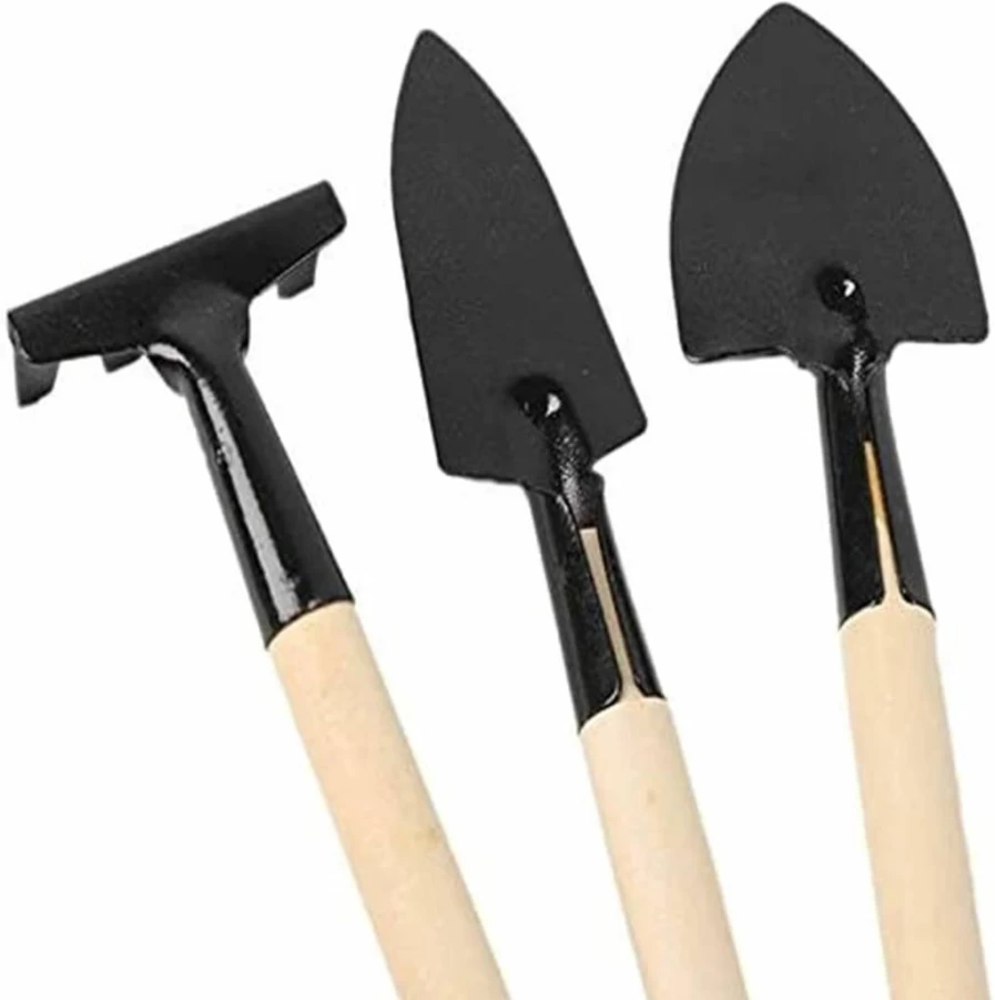 Eshylala 6-Piece Mini Garden Tools Set with Wooden Handles for Planting, Weeding, and Transplanting Flowers, Vegetables, and Seedlings