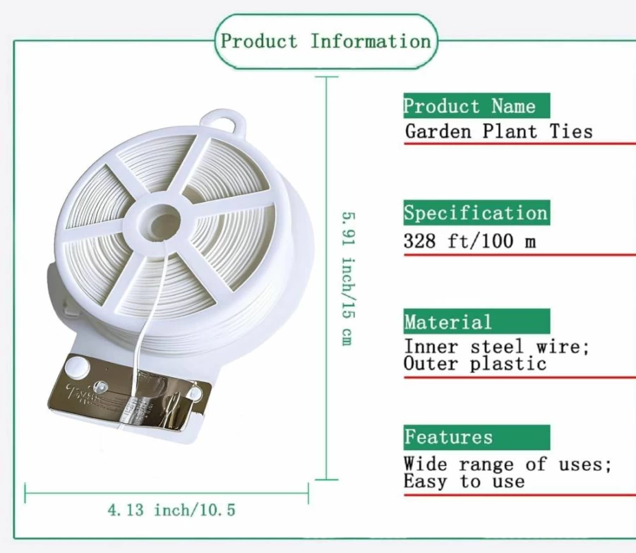 WFAUIBR 328FT Green Reusable Garden Twist Ties for Plants, Tomatoes, Flowers - Includes Cutter, 100M Cable Ties for Climbing, Gardening
