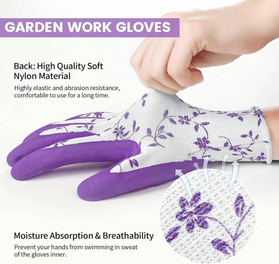 DOFOWORK 6-Pack Breathable Natural Latex Gardening Gloves for Women & Men - Durable Grip Garden Gloves for Planting, Weeding, and Outdoor Work