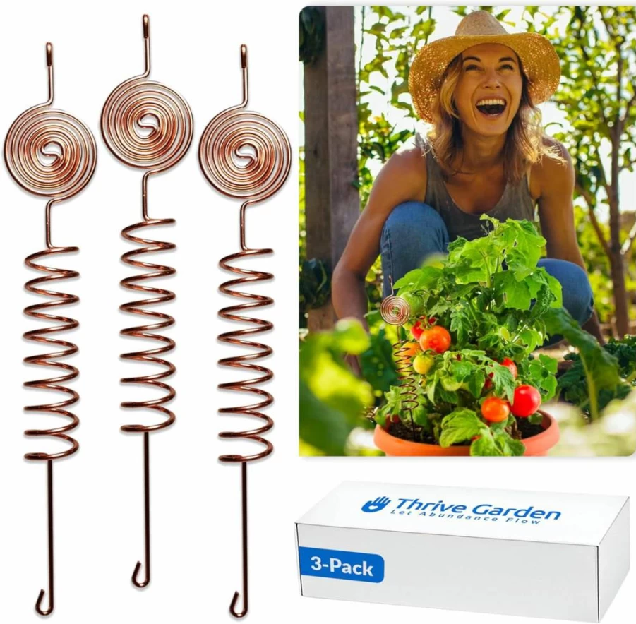 Thrive Garden Premium 10-Gauge Electroculture Copper Antenna Kit (3-Pack) – Tesla Coil Stakes for Bigger, Juicier Tomatoes & Chemical-Free Gardening, Eco-Friendly Plant Growth Boosters