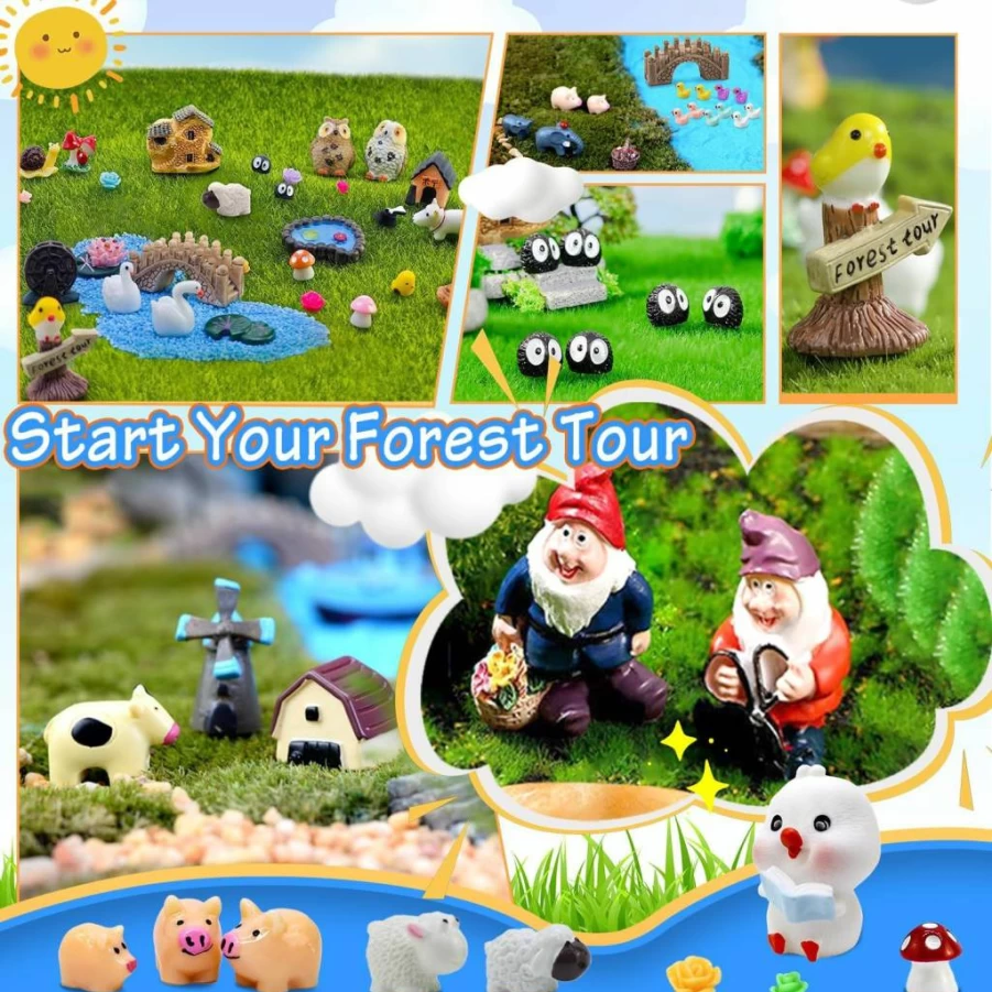 Tardigrade 200-Piece Mini Fairy Garden Kit with Tiny Houses, Gnome Figurines & Resin Landscape Decor for DIY Outdoor Micro Gardens