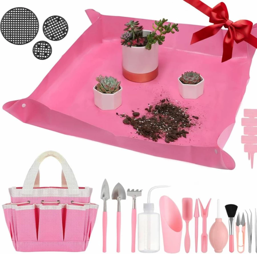 ANPHSIN 44-Piece Succulent Tool Set with 39.4" Repotting Mat & 19 Mini Gardening Tools - Portable Plant Transplanting Kit for Indoor/Outdoor Gardeners, Ideal Gift for Women