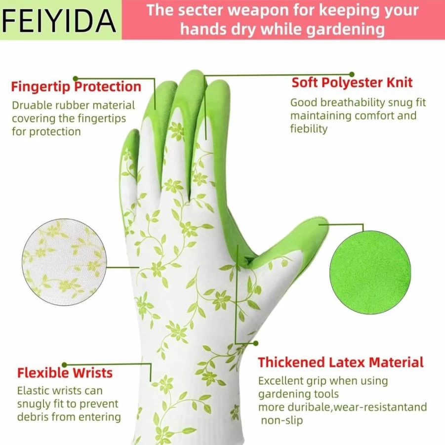 FEIYIDA Breathable Rubber Coated Gardening Gloves - Durable Outdoor Work Gloves for Men & Women, Flexible Protective Garden Gloves, Ideal Gardening Gifts for Plant Lovers