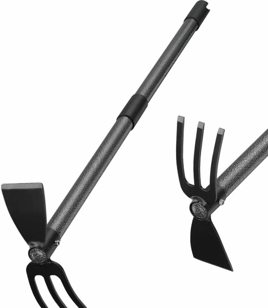 Oliynedy Heavy Duty Stainless Steel Garden Hoe and Cultivator Set - Adjustable 45 Inch Handle for Weeding, Planting, and Tilling - 3 Prong Hand Tiller Included