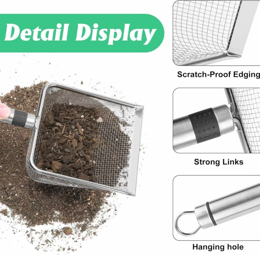 Adnee 2-Pack Garden Soil Sifter Set with Ergonomic Handle - Dual Mesh Sizes (3.8mm & 5mm) for Compost, Sand, Dirt - Portable Gardening Sieve for Outdoor & Indoor Use