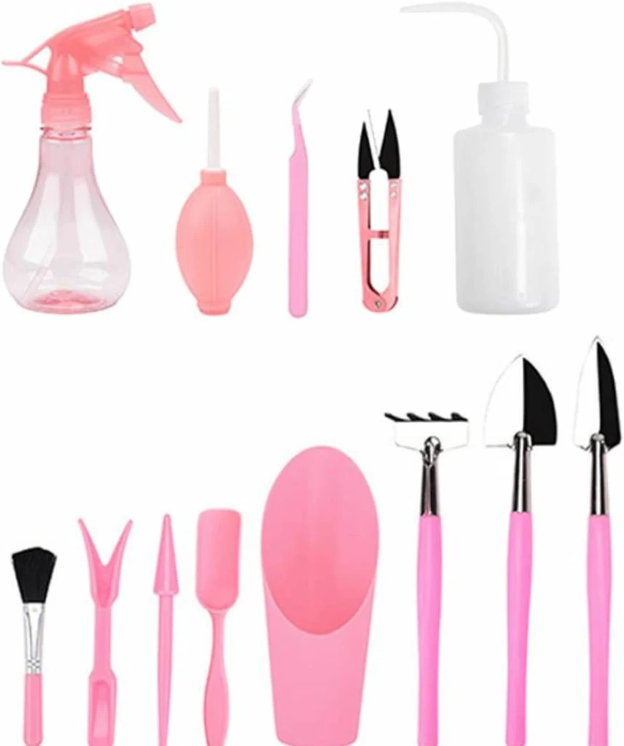 Wedhapy 13-Piece Pink Succulent Tools Kit - Mini Garden Tool Set for Bonsai, Planting & Miniature Gardens
