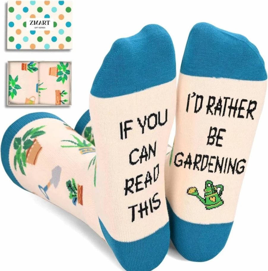 Zmart Gardening Socks for Women - Funny Plant Lover Gifts, Cute Nature Themed Socks for Gardeners, Unique Outdoor Enthusiast Present