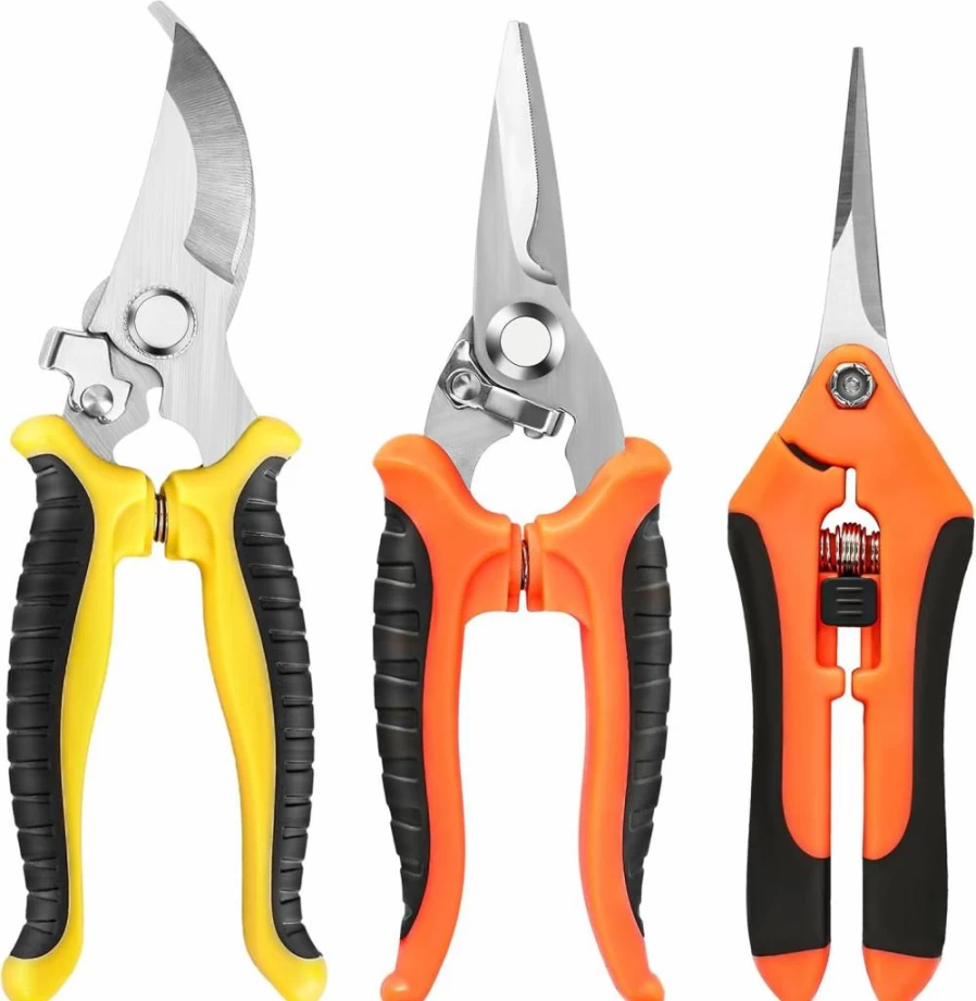 EWPJDK 3-Pack Stainless Steel Garden Pruning Shears Set - Sharp Bypass Snips & Clippers for Plants, Flowers, and Gardening