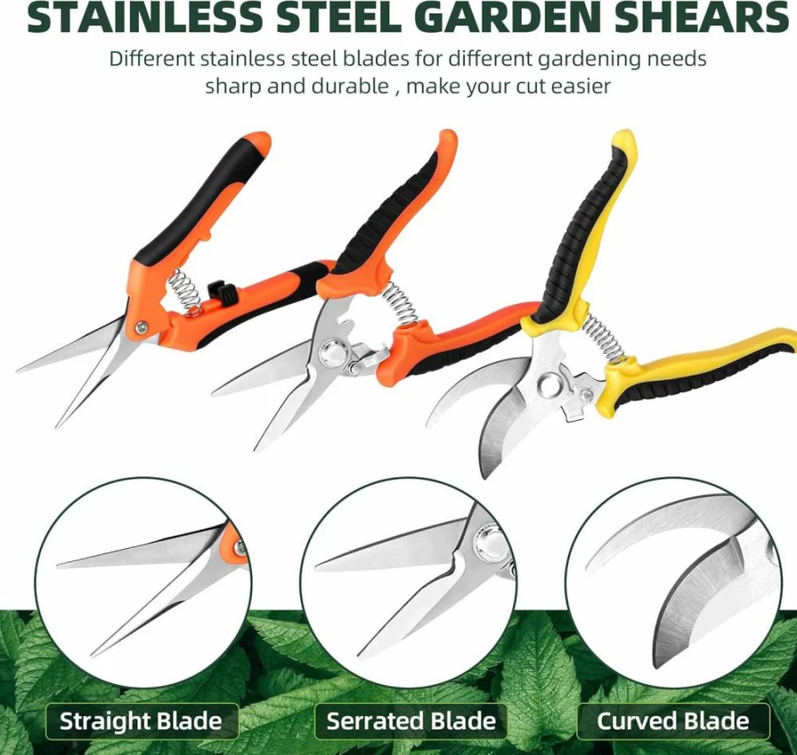 EWPJDK 3-Pack Stainless Steel Garden Pruning Shears Set - Sharp Bypass Snips & Clippers for Plants, Flowers, and Gardening