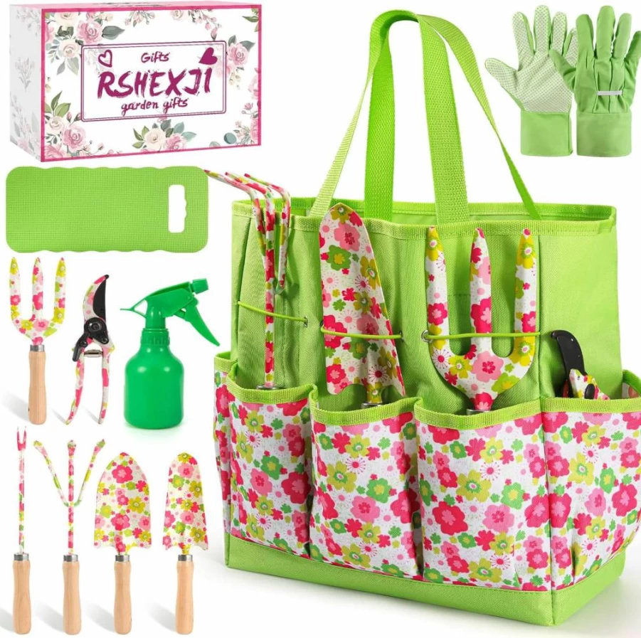 RSHEXJI 10-Piece Heavy-Duty Aluminum Garden Tool Set with Gloves & Storage Bag - Gardening Gifts for Women, Grandma, Outdoor Planting & Lawn Care Kit