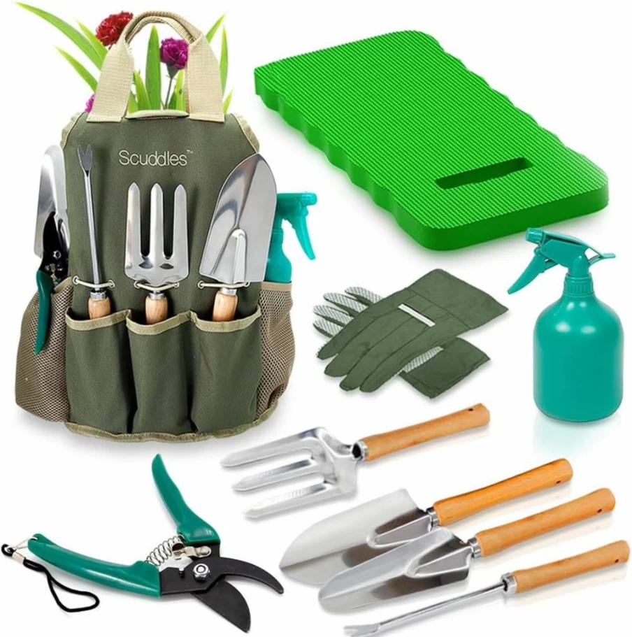 Scuddles Stainless Steel Gardening Tool Kit for Women - Includes Shovel, Trowel, Fork, Rake & Gloves, Perfect Garden Gift Set