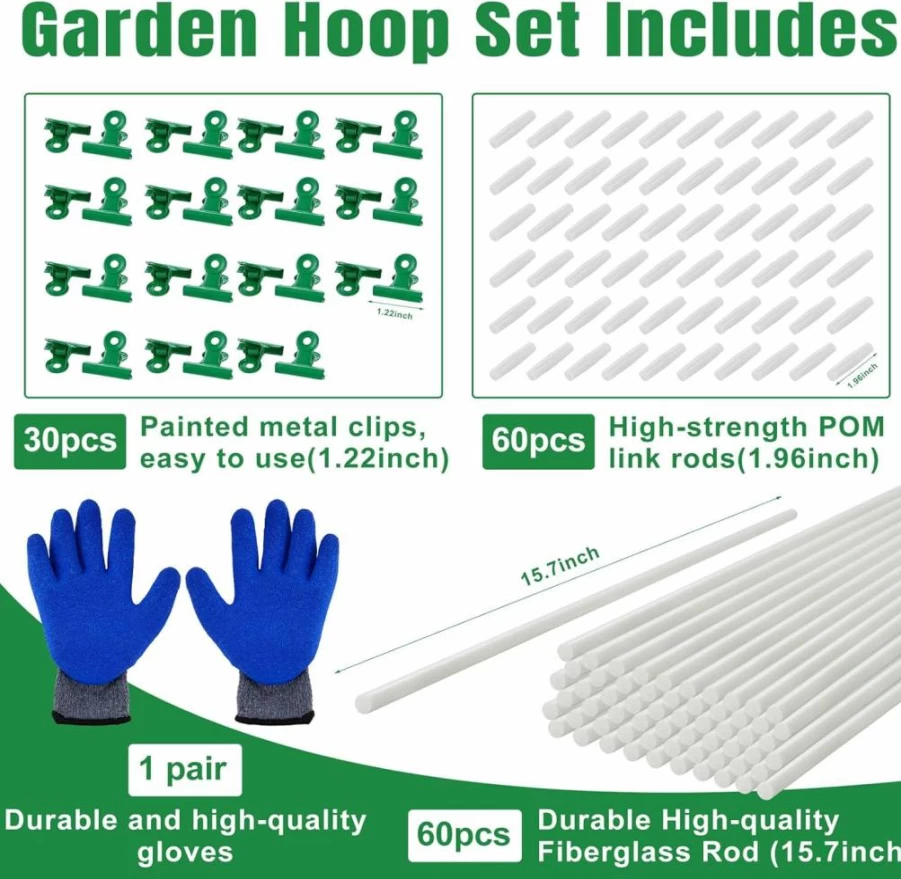 60 Pcs TTlightingjia Garden Hoops - 12 Sets Fiberglass Plant Support Hoops for Raised Beds, Greenhouse Tunnels, Row Covers & DIY Projects, Rust-Proof & Durable