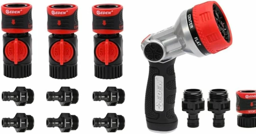 Eden 93218 Quick Release Hose Fittings Kit - 3 Sets (9 Pc) with Shutoff Valve, Water Stop & Lock for Garden