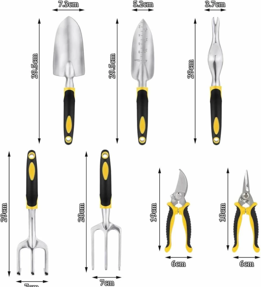 MeiMeSu 7-Piece Heavy Duty Garden Tools Set with Gloves – Includes Trowel, Hand Rake, Cultivator, Weeder, Pruning Shears – Outdoor Gardening Kit & Ideal Gardening Gifts