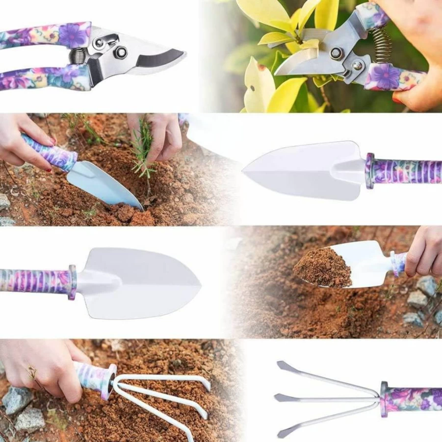 Generic 5-Piece Heavy-Duty Garden Tool Set with Ergonomic Non-Slip Handles - Rust-Resistant Trowel, Cultivator, Pruning Shears & Hand Sprayer - Ideal Gardening Gift for Men & Women
