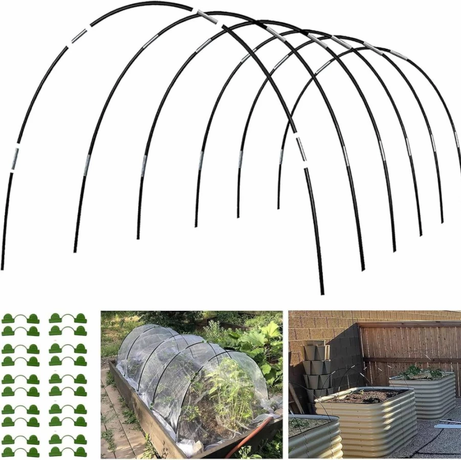 Xuwzenkl 7Ft Garden Hoops Grow Tunnel Kit - 6 Sets Rust-Proof Fiberglass Greenhouse Hoops for Raised Beds, Plant Row Covers, Shade Cloth & Garden Netting (30Pcs)