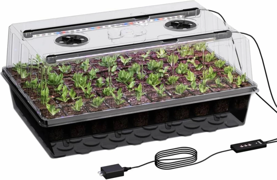 Patigrow 60-Cell Self-Watering Seed Starter Kit with LED Grow Light, 4.07" Humidity Dome for Indoor Plant Germination & Seedling Growth