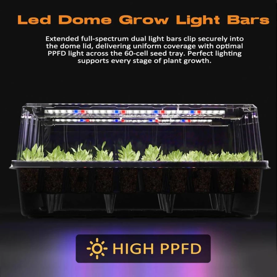 Patigrow 60-Cell Self-Watering Seed Starter Kit with LED Grow Light, 4.07" Humidity Dome for Indoor Plant Germination & Seedling Growth