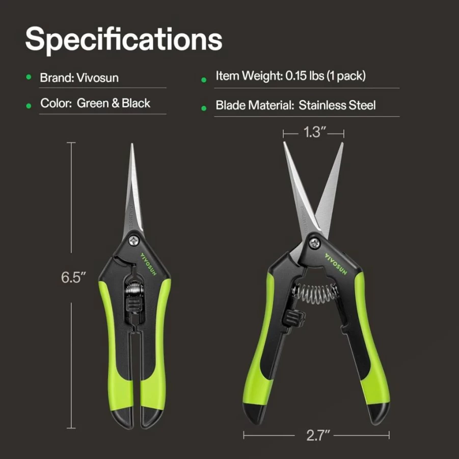 VIVOSUN 6.5 Inch Straight Blade Pruning Shears - Stainless Steel Garden Scissors, Orange Hand Pruner for Gardening, 1-Pack