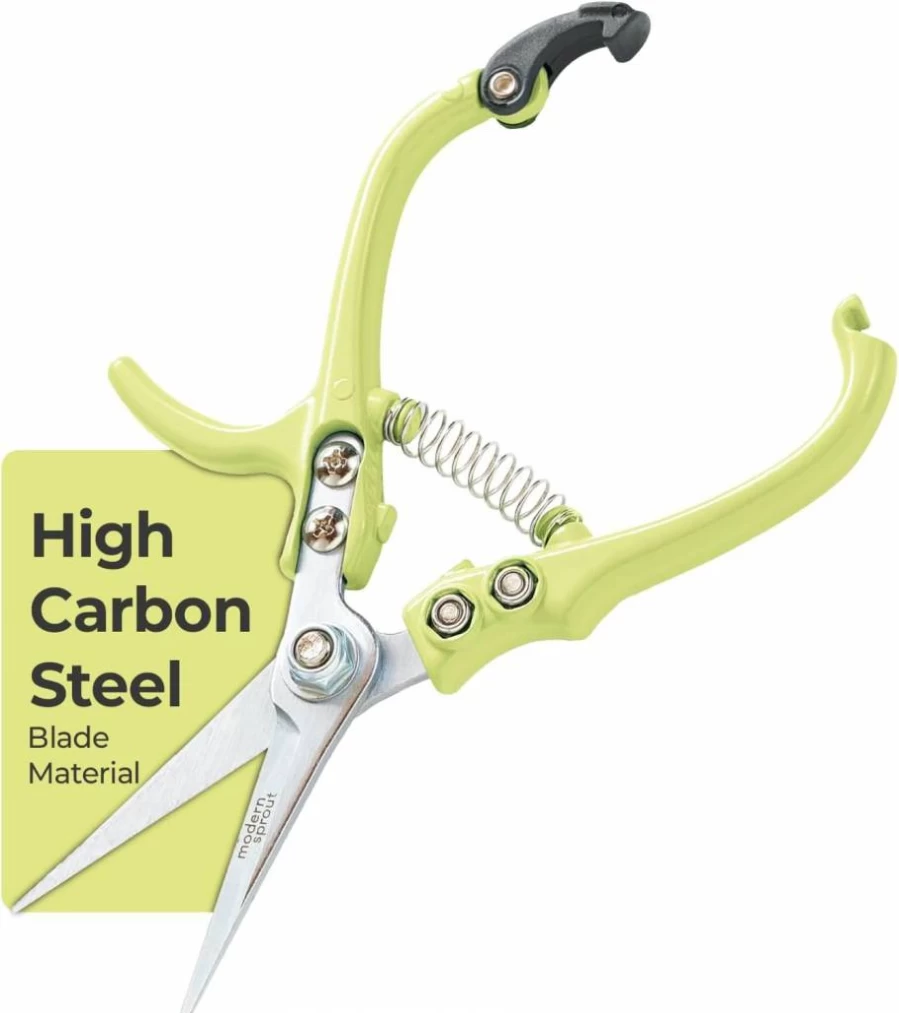 Modern Sprout Pruning Shears - Lightweight Carbon Steel Garden Scissors with Easy Lock & Reusable Holster for Herbs, Flowers, Gardening (Green, 1-Pack)