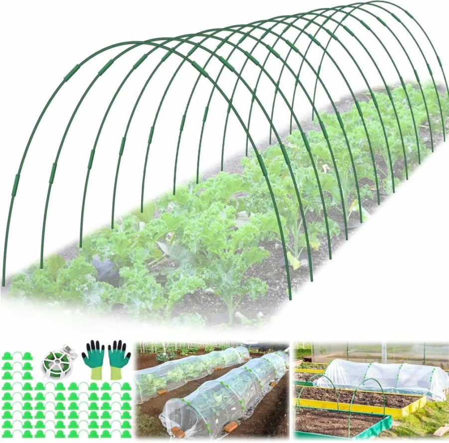 LifeisLuck 60-Pack Greenhouse Garden Hoops Kit - 12 Sets Rust-Proof Fiberglass Plant Support Tunnels for Raised Beds, Row Covers & Shade Cloth Accessories