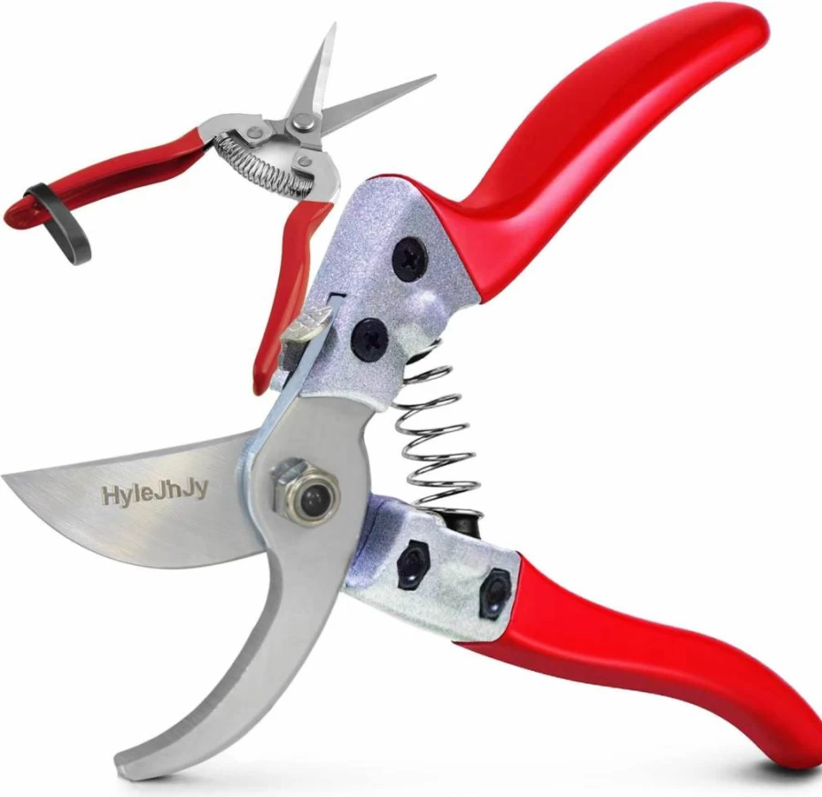 HyleJhJy Professional SK5 Steel Pruning Shears - Straight Tip Garden Clippers, Florist Scissors & Hand Pruners for Gardening Tools Set (Red)