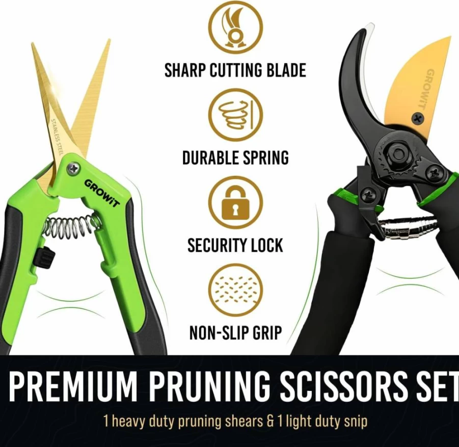 Craft911 7" Titanium Pruning Shears - Sharp Stainless Steel Garden Clippers with Non-Slip Grip for Plants, Flowers & Florist Scissors