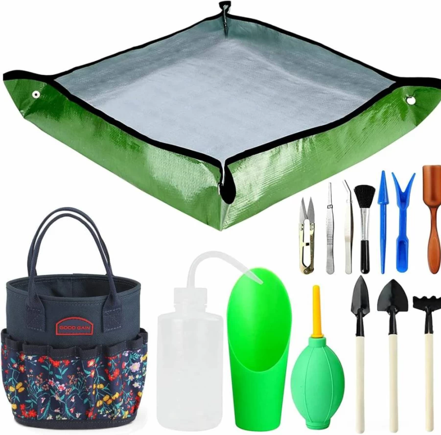 G GOOD GAIN 13-Piece Succulent Tool Kit with Organizer Bag – Mini Gardening Set for Indoor Plants, Bonsai & Fairy Gardens