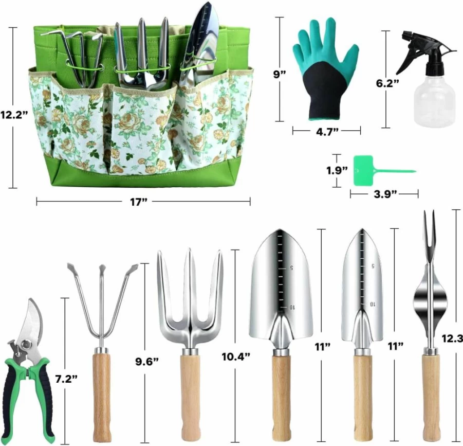 Uopyeri 10-Piece Heavy Duty Gardening Tool Set with Rust-Proof Tools, Durable Tote Bag & Gloves – Ideal Gift for Women & Beginners
