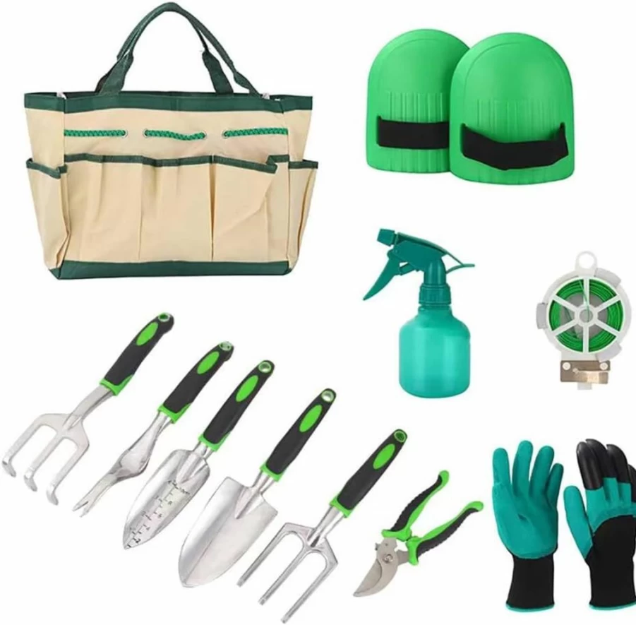 FAMILY'S BACKYARD 11-Piece Heavy Duty Aluminum Alloy Gardening Tools Set with Ergonomic Handles for Planting & Outdoor Use