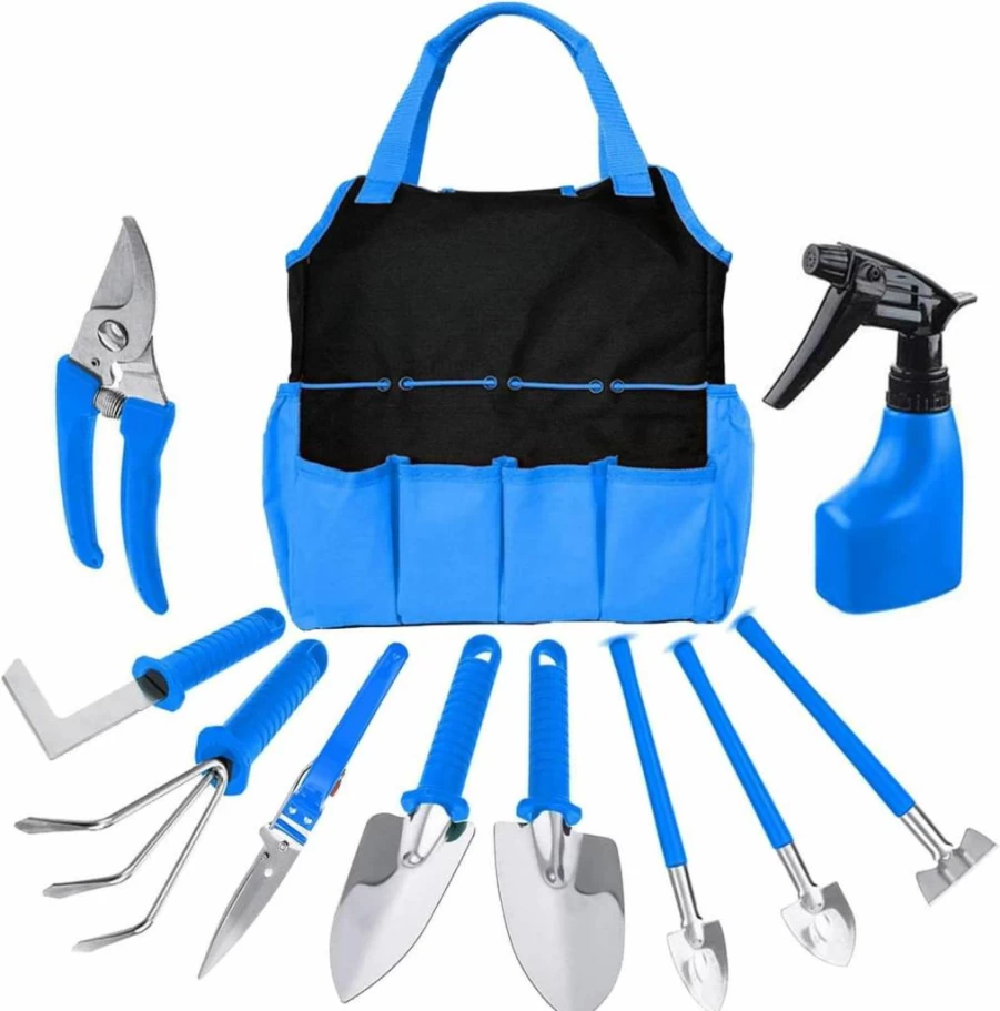Cellplay 10-Piece Stainless Steel Heavy Duty Gardening Tools Set with Durable Handbag for Digging, Planting, Pruning – Ideal Garden Gift for Women