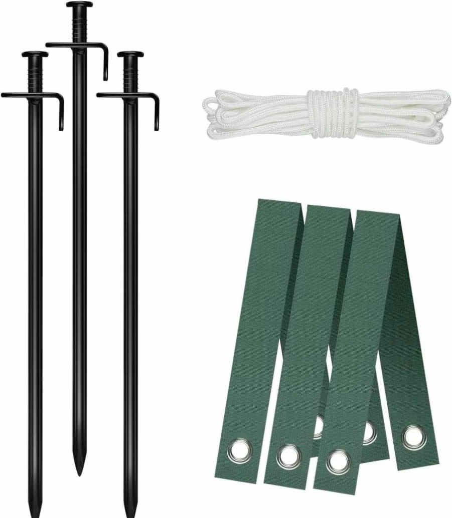 FCENDS Heavy Duty Tree Support Kit - 3 Steel Stakes (11.8"), 3 Adjustable Straps & 31.2ft Anchoring Rope for Young Tree Protection in Storms/Wind
