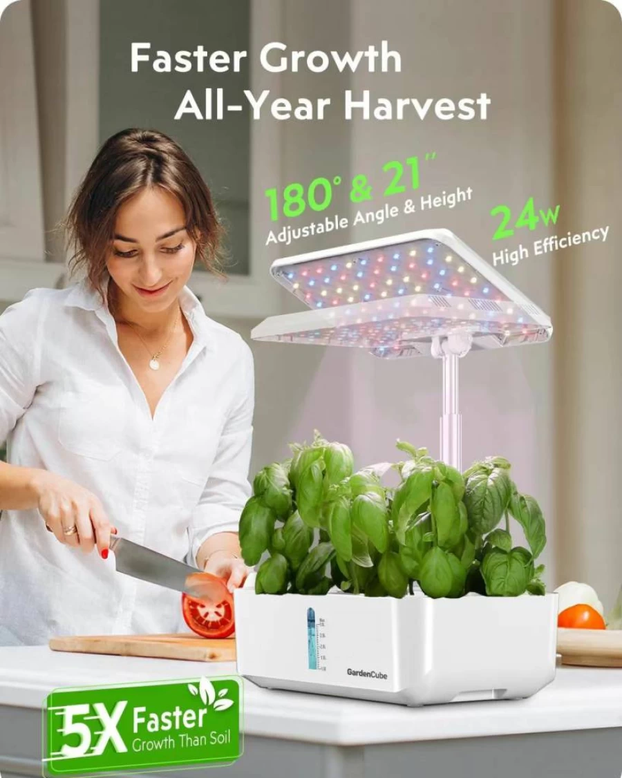 GARDENCUBE Hydroponic Growing System with LED Grow Light, Smart Water Pump & Timer - Indoor Herb Garden Kit for Home, Kitchen, Office - Grow Fresh Herbs, Vegetables Year-Round