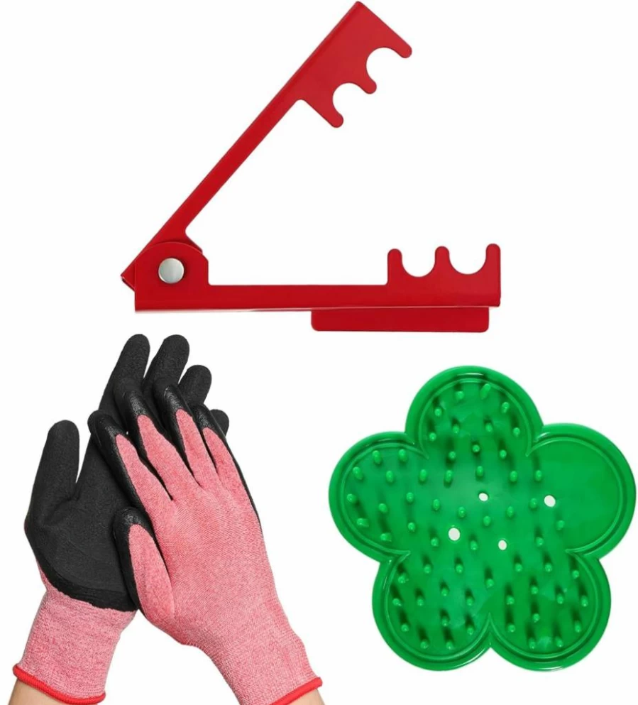 SUMERSHA 3-Piece Rose Thorn Stripper Kit - Flower Thorn Remover, Leaf Stripping Tool & Gardening Gloves Set for Pruning and Floral Arrangements