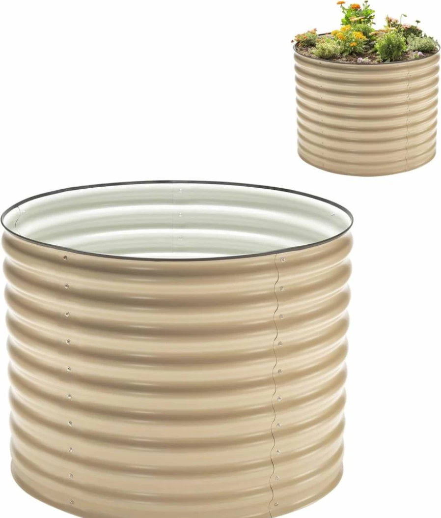 Epic Gardening Round Galvanized Steel Raised Garden Bed Kit - 15" Tall Aluzinc Metal Planter Box for Vegetables, Herbs, Flowers & Fruits - Modular 5-in-1 Design - Outdoor Mist Green Garden Bed