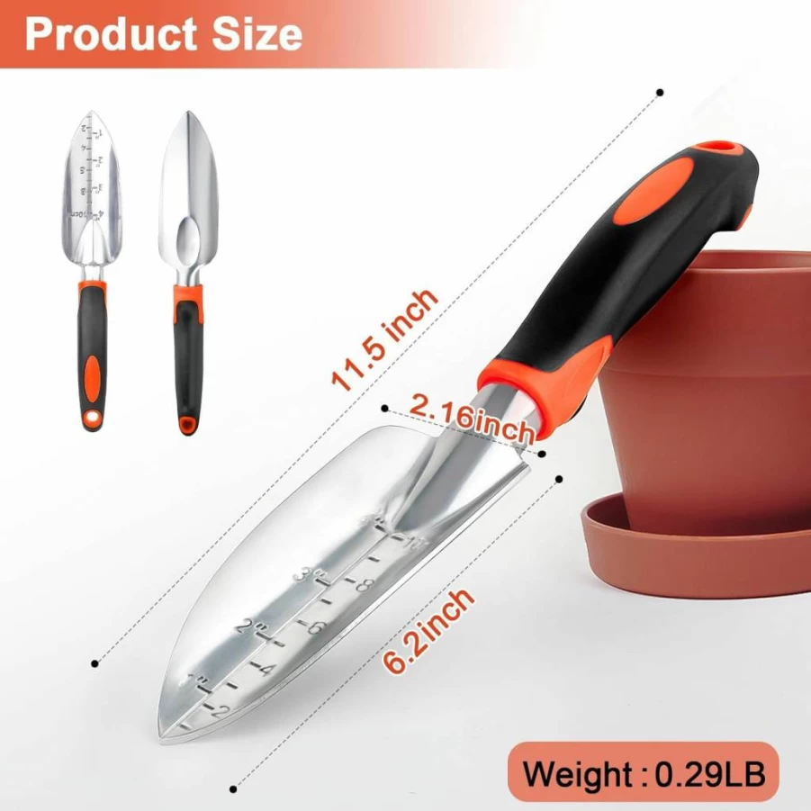 MECHEER Heavy Duty Garden Trowel - Ergonomic Handle, Rust Resistant Digging Shovel, Orange Hand Spade for Gardening