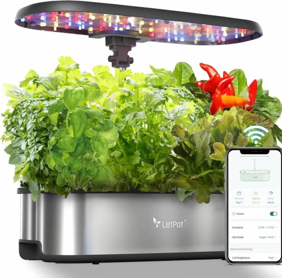 LETPOT LPH-SE 12 Pods Smart Indoor Herb Garden Kit with WiFi & App Control, 24W LED Grow Light, 5.5L Water Tank, Automatic Pump & Timer for Hydroponics Growing System
