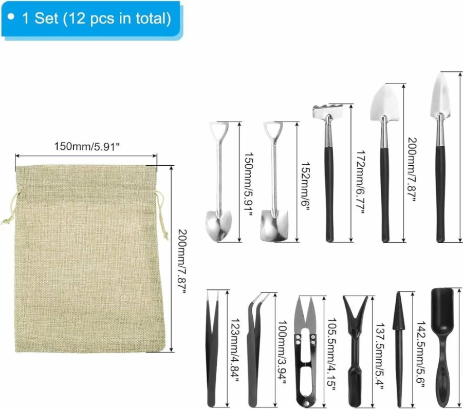 PATIKIL 12-Piece Succulent Tools Set - Mini Garden Transplanting Kit for Succulent Care, Indoor Gardening, and Plant Maintenance - Black