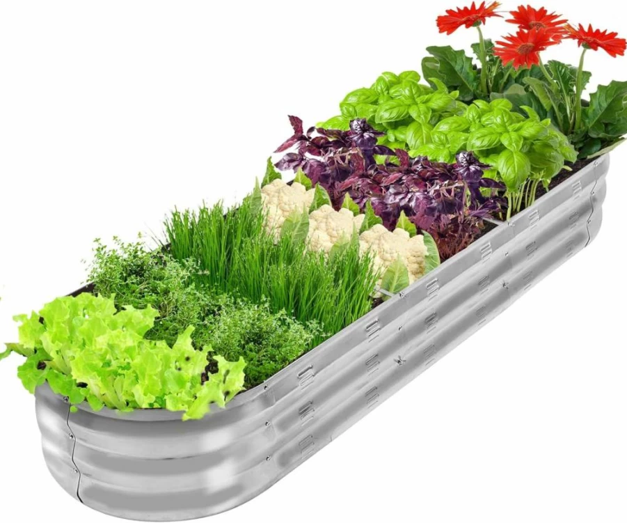 GADI Galvanized Metal Raised Garden Bed Kit for Vegetables and Flowers, Easy DIY Assembly, Rust-Resistant Planter Box, Silver Outdoor Garden Planter for Yard and Patio
