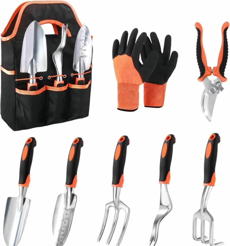 MECHEER 8-Piece Heavy Duty Gardening Tools Set with Non-Slip Ergonomic Handles, Storage Bag - Premium Garden Hand Tools Kit for Women, Ideal Outdoor Gift (Green)