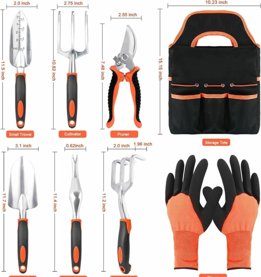 MECHEER 8-Piece Heavy Duty Gardening Tools Set with Non-Slip Ergonomic Handles, Storage Bag - Premium Garden Hand Tools Kit for Women, Ideal Outdoor Gift (Green)