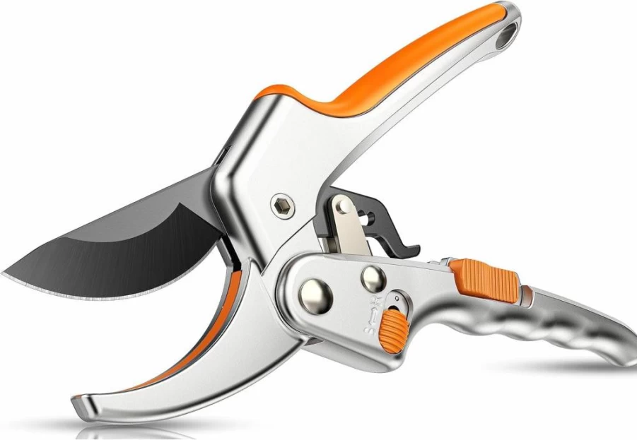 Kenossion Ratchet Anvil Pruning Shears - Professional Stainless Steel Garden Clippers with Non-Slip Handle for Gardening
