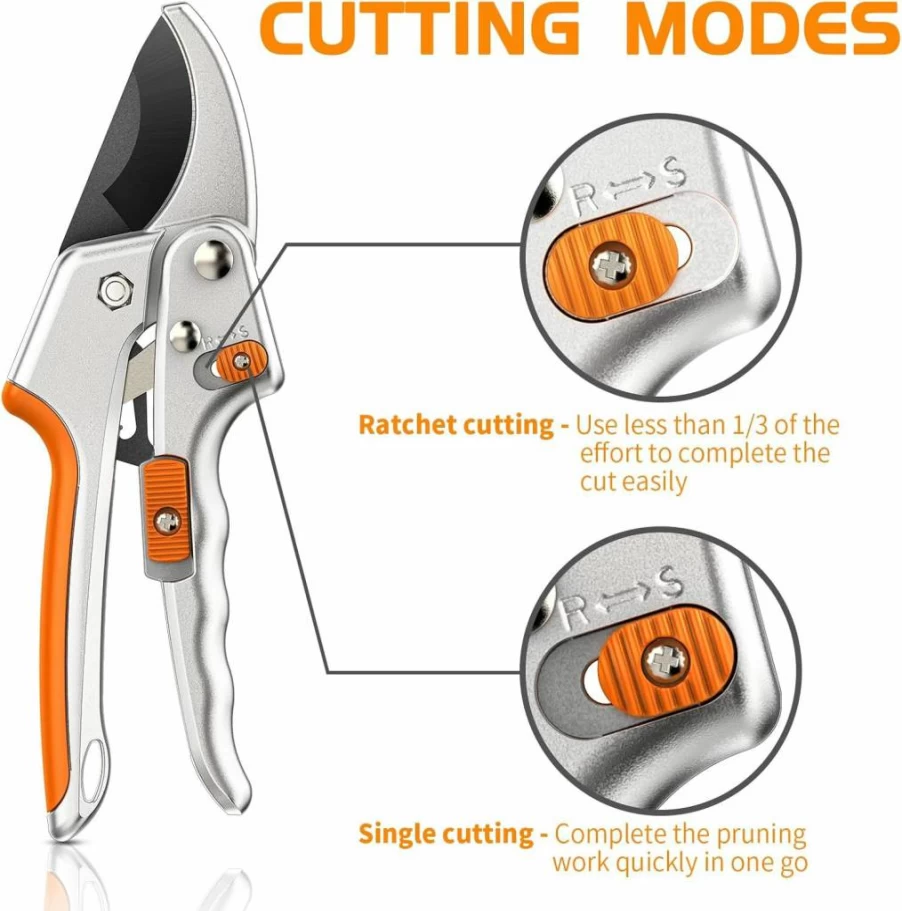 Kenossion Ratchet Anvil Pruning Shears - Professional Stainless Steel Garden Clippers with Non-Slip Handle for Gardening